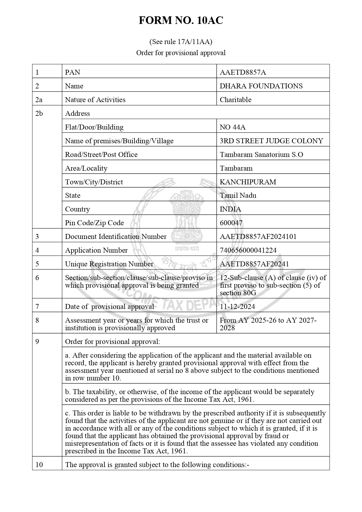 Dhara Foundation – Registrations & Certifications